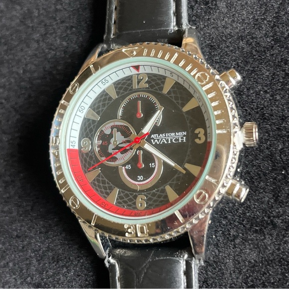 Atlas For Men Watch - Black Faux Leather Strap- No Box - Picture 4 of 10